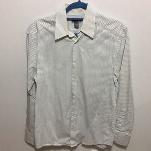 H&M Long Sleeve Button Up Striped Dress Shirt Gray White Men's Size Medium